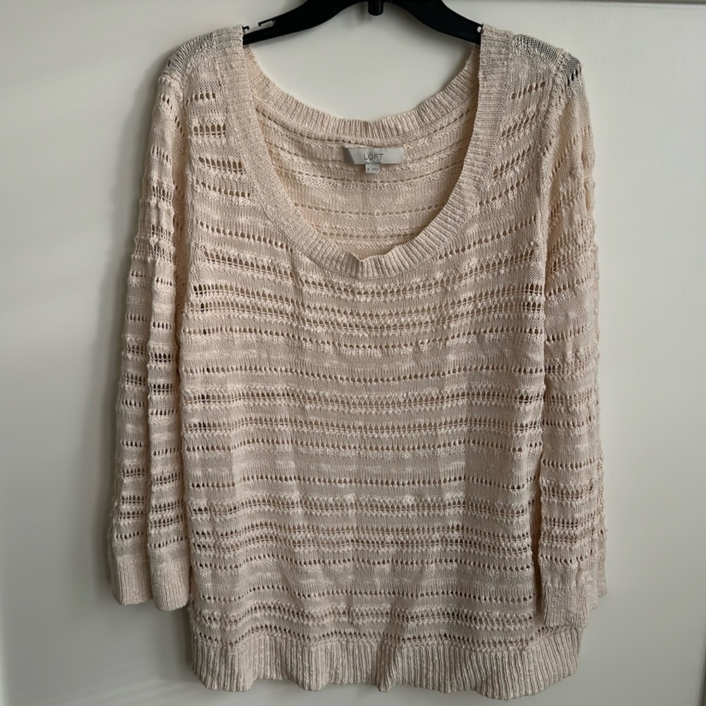 Loft crochet scoop neck sweater, beige, XL